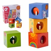 CLASSIC WORLD Drewniane Klocki Sensoryczne Układanka Edukacyjna Zwierzątka Puzzle dla Dzieci 4 el.